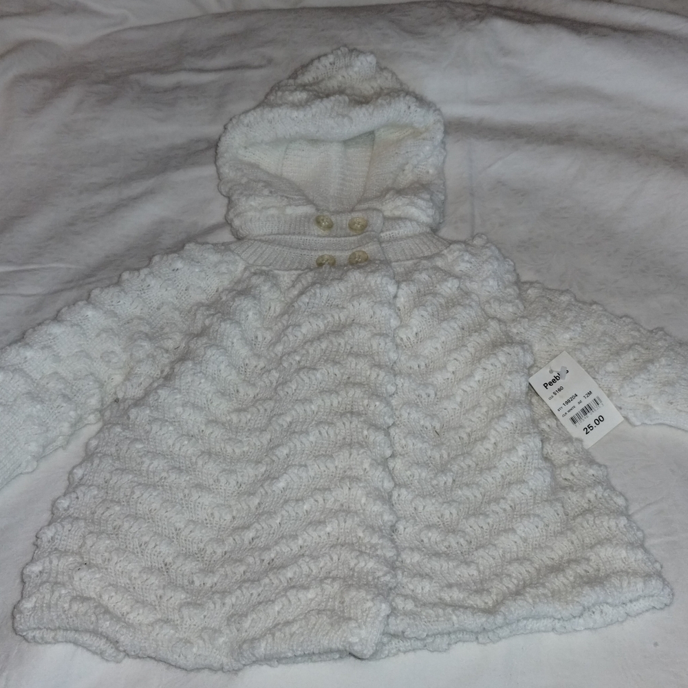 Plaid Moose Cozy White Hooded Knit Sweater